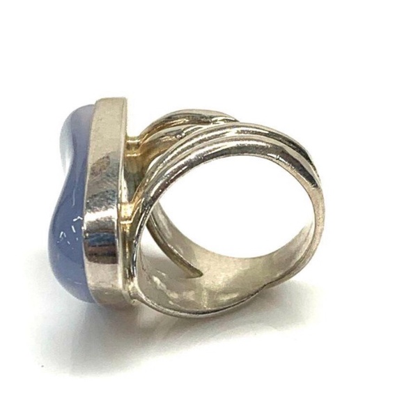 BLUE CHALCEDONY Scarce Gemstone STATEMENT RING 925 Sterling Sz 6 - Picture 5 of 12